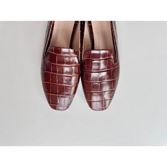 ZARA Chocolate Brown Croc Embossed Faux Leather Slipper Loafers, Size 36 - Picture 6 of 14